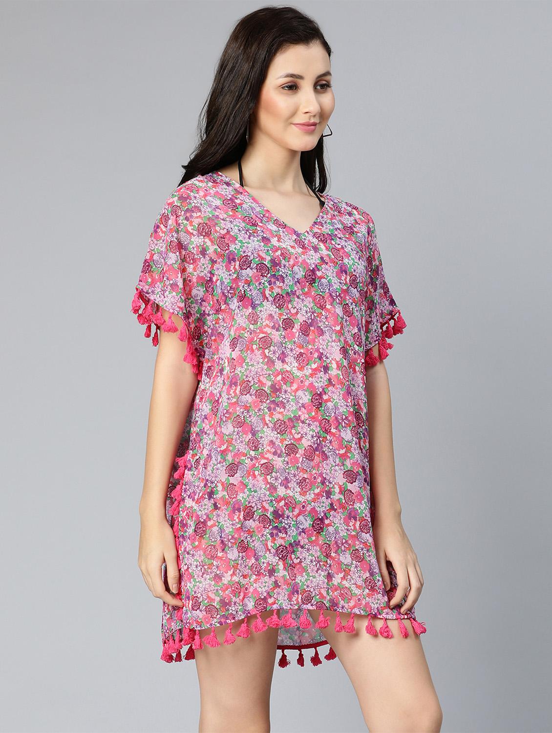 tassel detailed printed sheer kaftan - 18523634 - Standard Image - 2