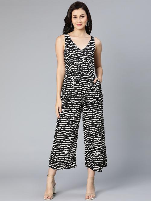 v-neck animal print full leg jumpsuit - 18523655 - Standard Image - 0