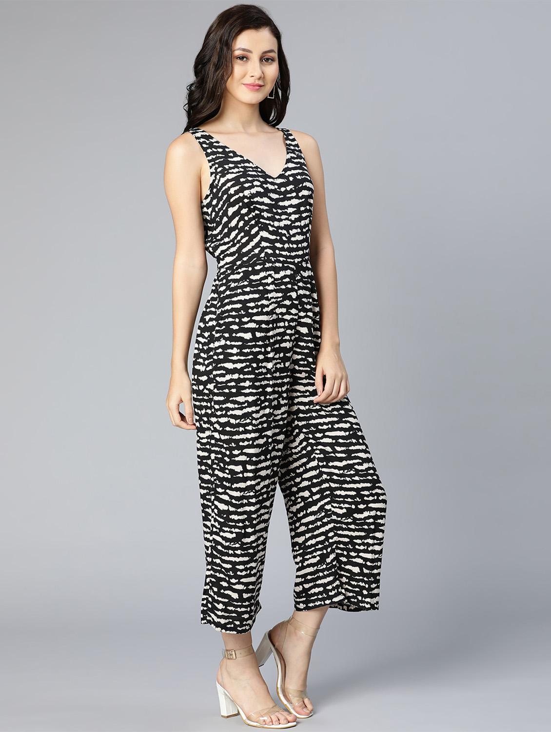 v-neck animal print full leg jumpsuit - 18523655 - Standard Image - 2
