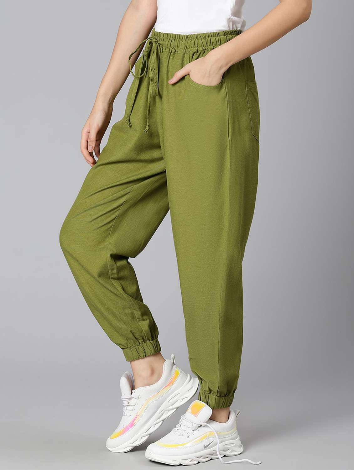 olive women mid rise solid jogger - 18523657 -  Standard Image - 2
