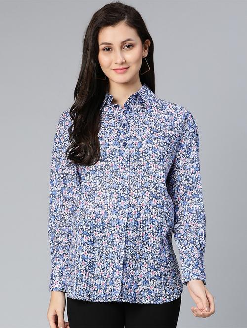 long sleeved floral high low shirt - 18523661 - Standard Image - 0