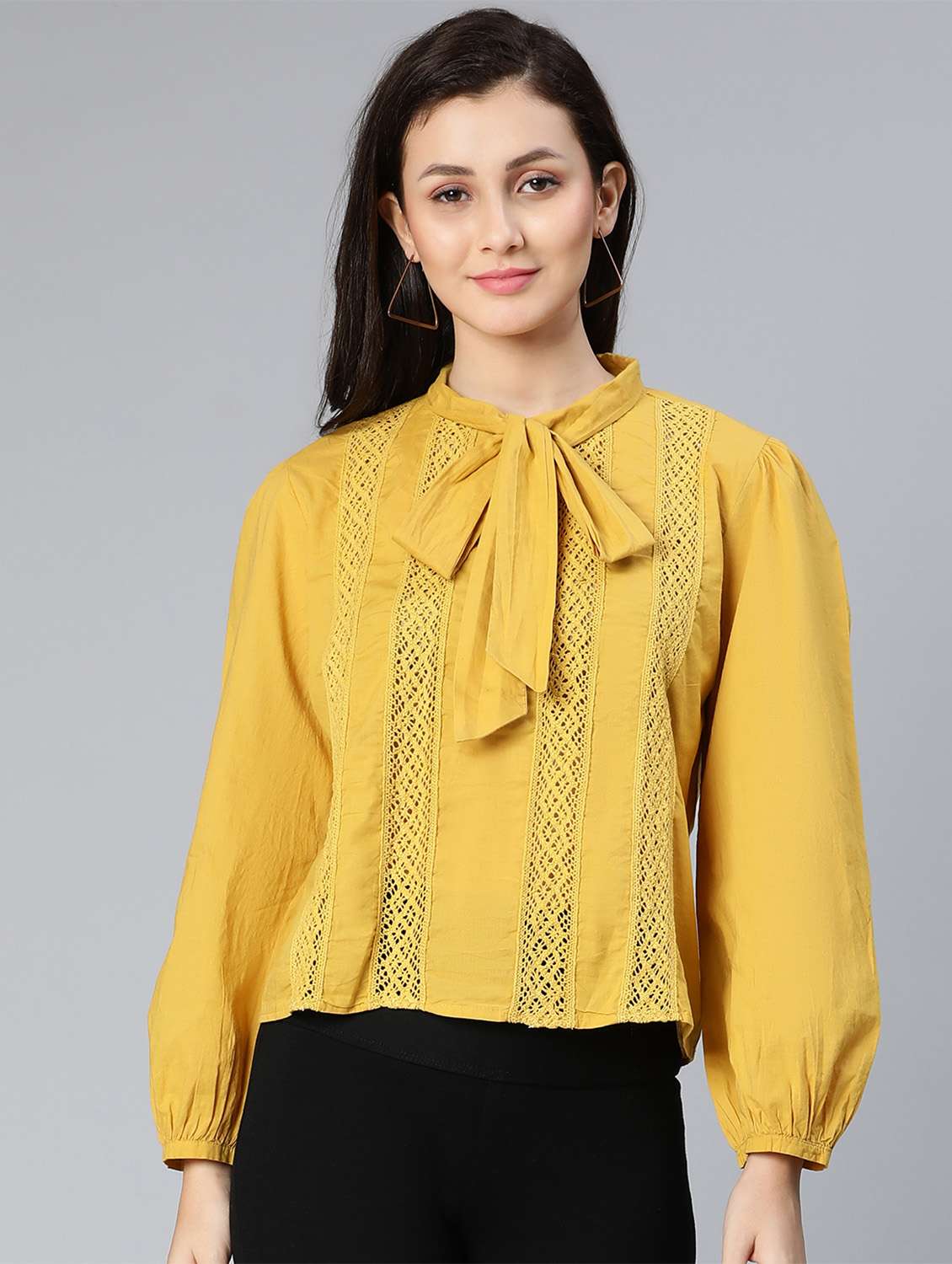 women's straight tie-up neck top