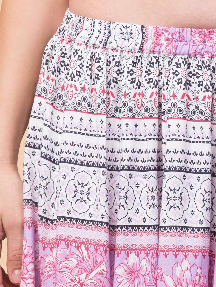 Mid Rise Floral Flared Skirt