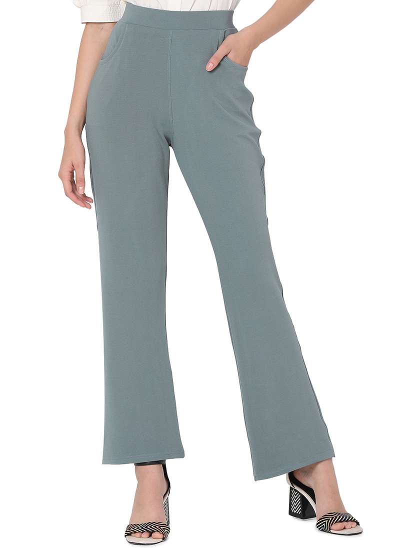 high waist solid bootcut trouser