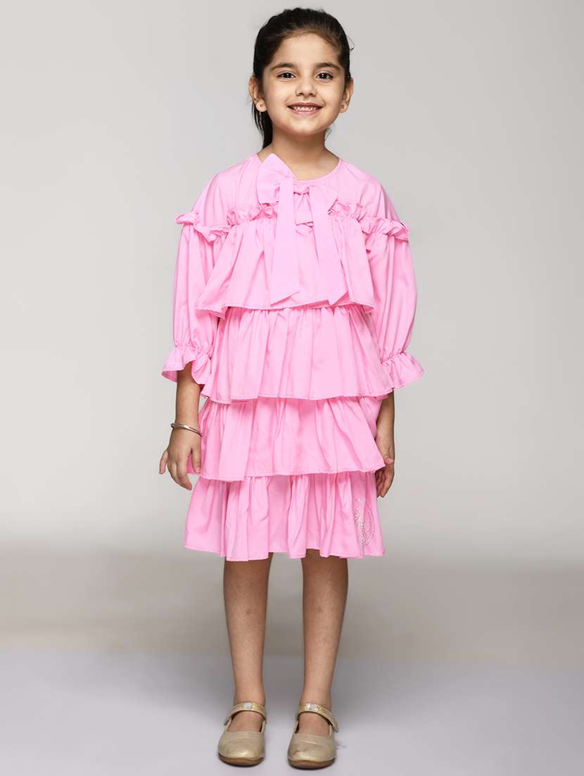 girls round neck three quarter sleeves frock