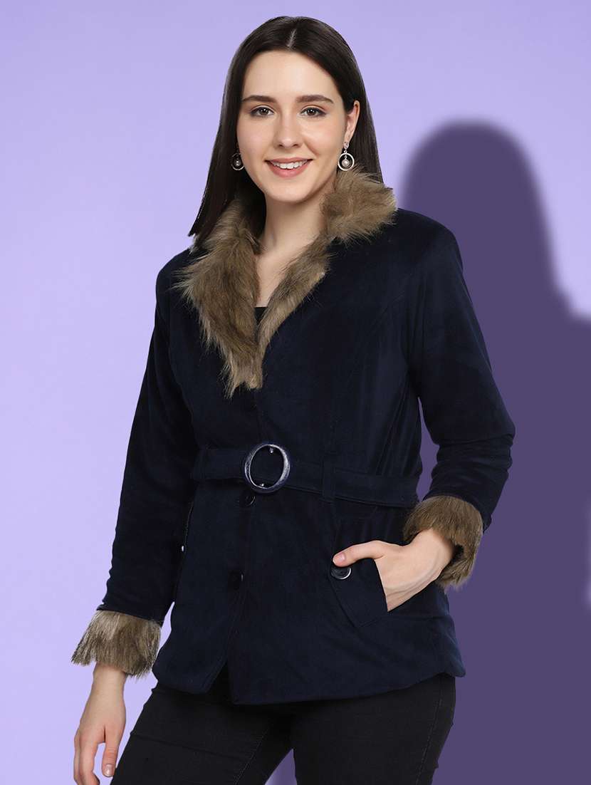 lapel neck solid fur jacket