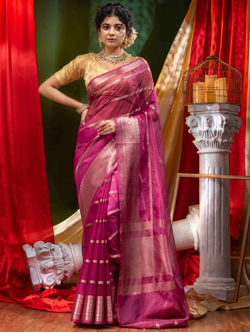women's self design magenta colored saree with blouse