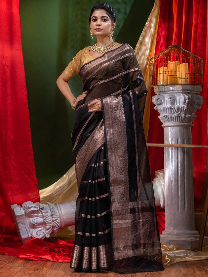 self design zari work woven saree with blouse