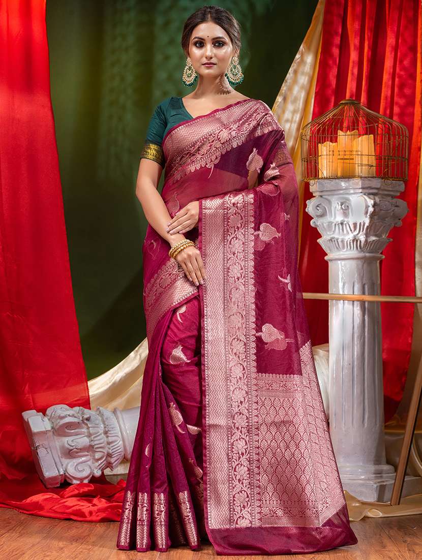 self design zari work woven saree with blouse