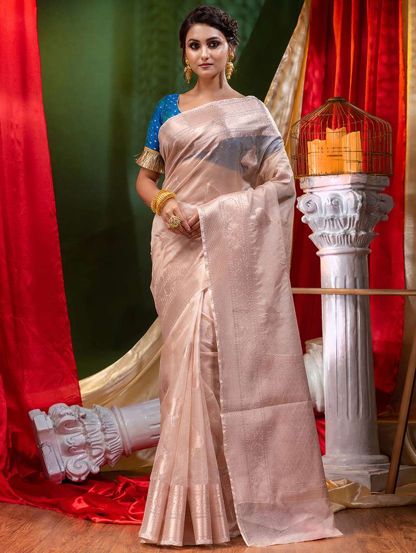 women's floral nude colored saree with blouse