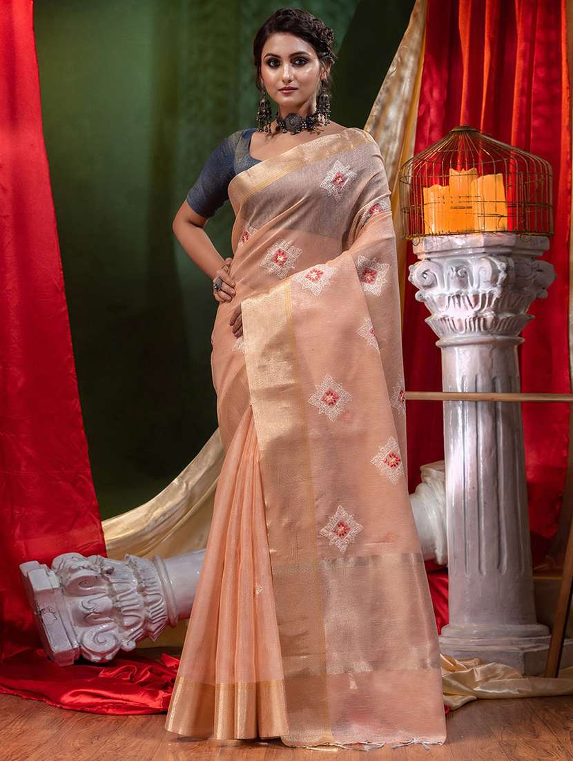 self design zari work woven saree with blouse