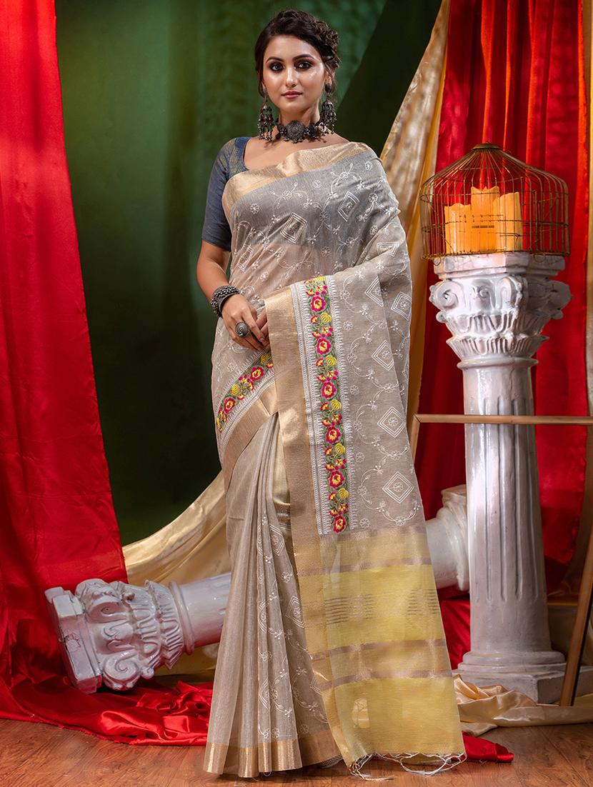 zari border embroidered saree