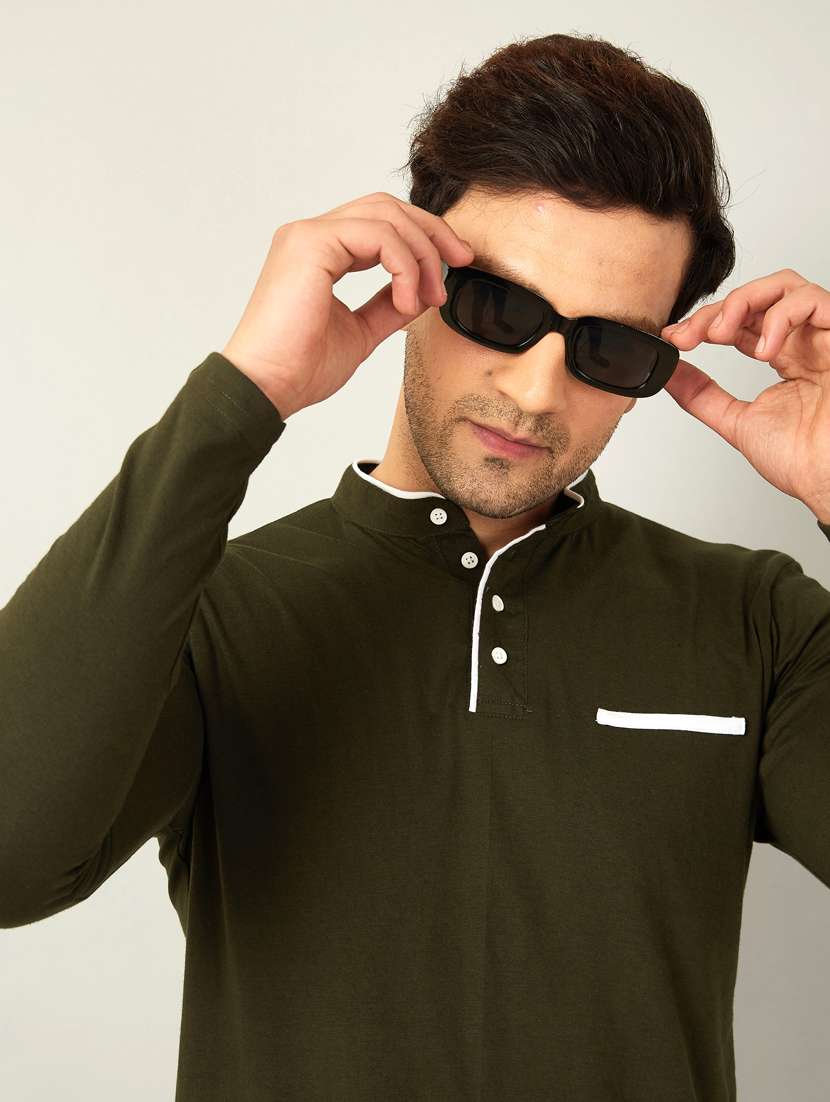 mandarin neck contrast detailed t-shirt - 18528771 -  Standard Image - 2