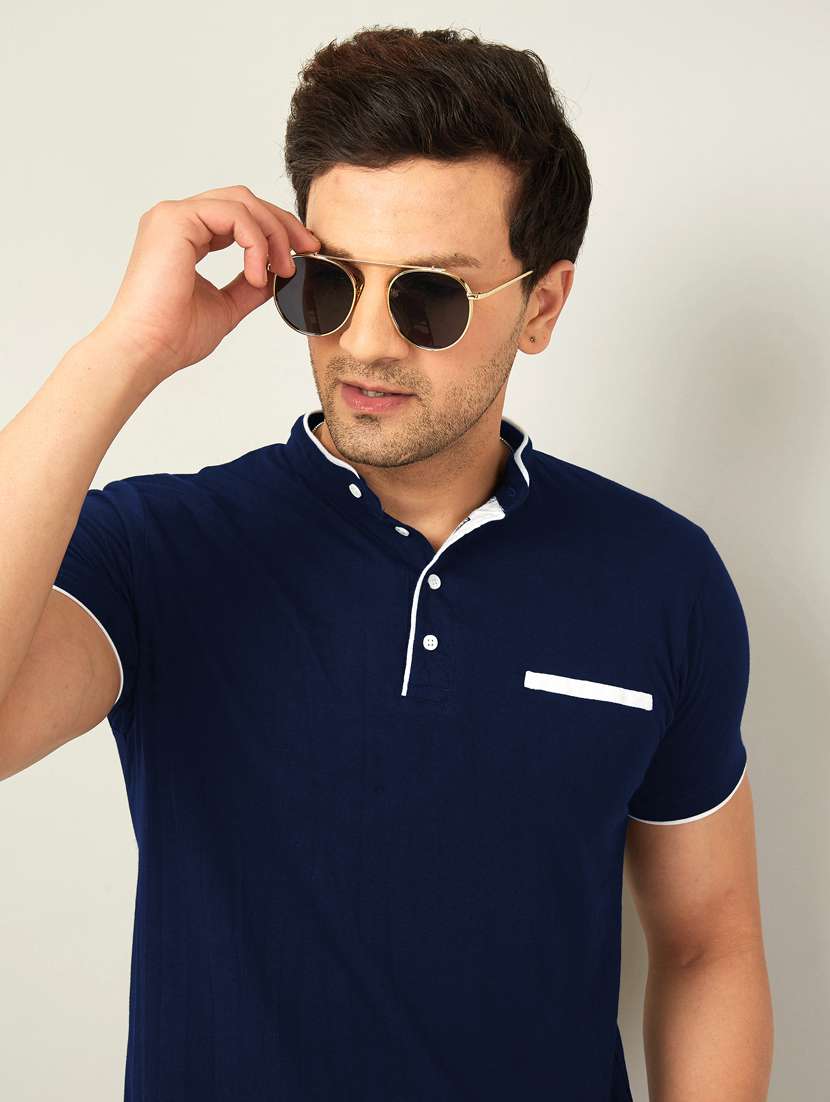 mandarin neck contrast detailed t-shirt - 18528775 -  Standard Image - 2