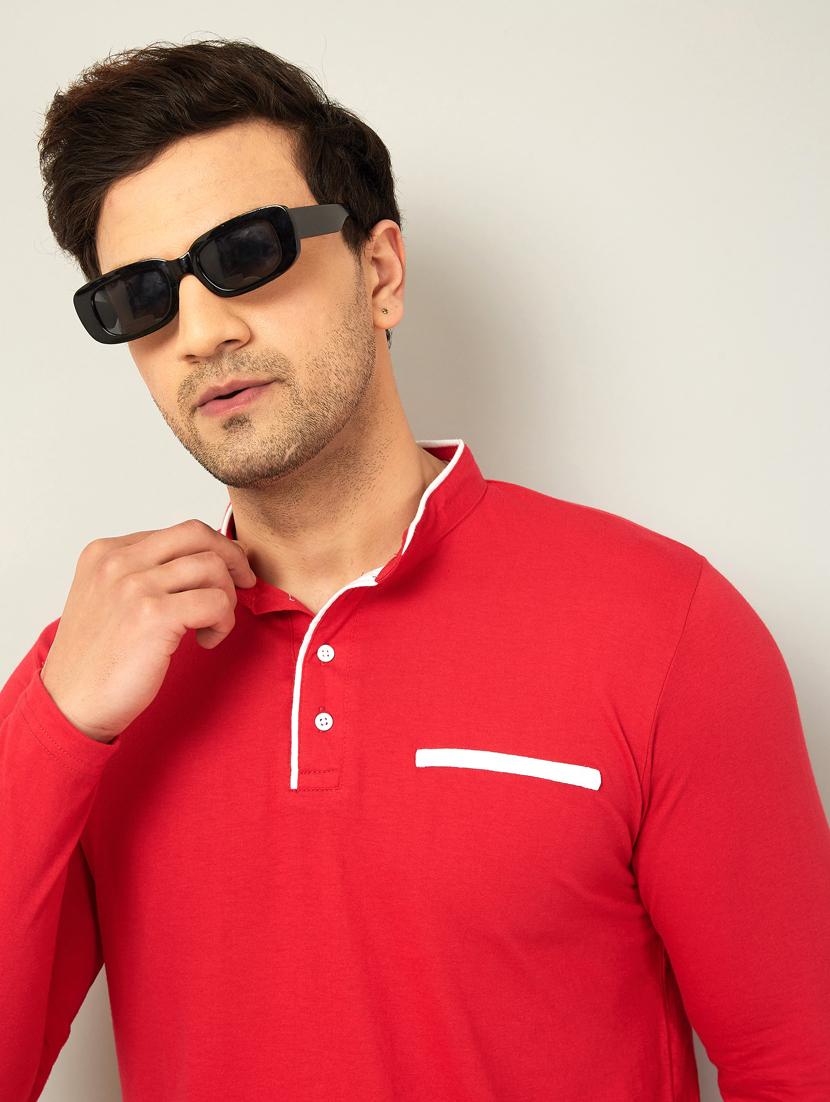 mandarin neck contrast detailed t-shirt - 18528778 - Standard Image - 2