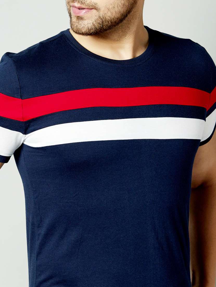 blue crew neck color blocked t-shirt - 18528790 -  Standard Image - 2