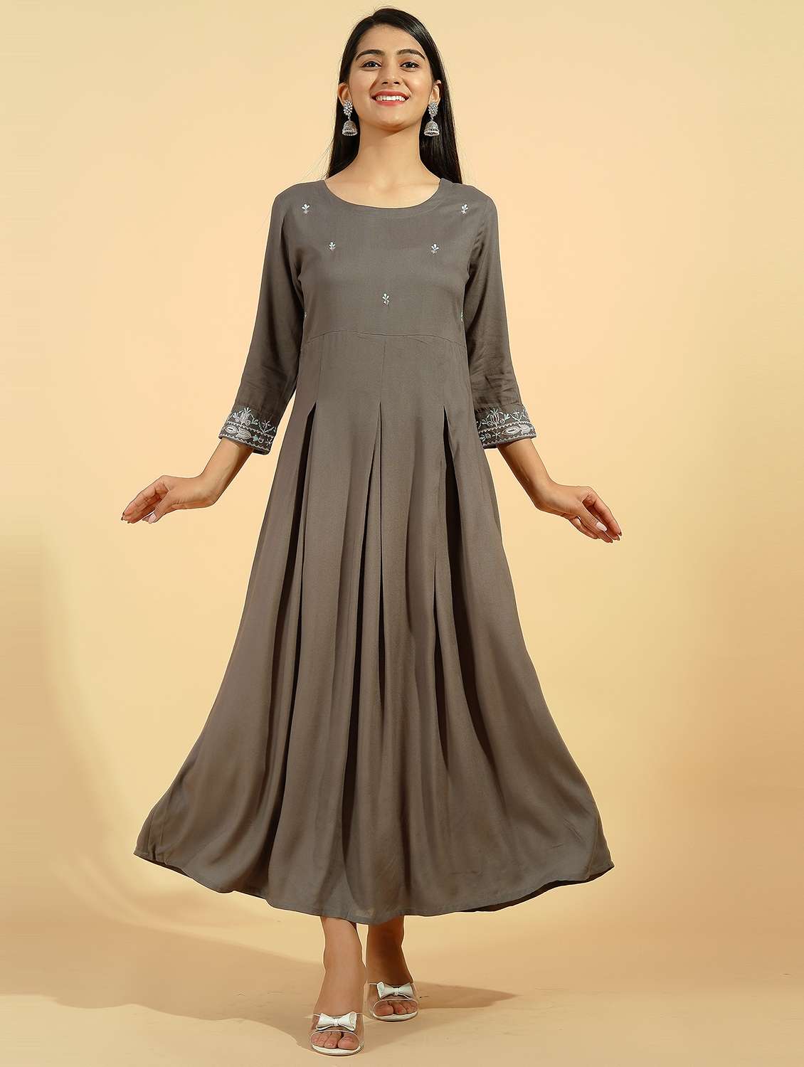 embroidered anarkali kurta with jacket 