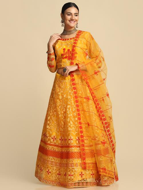 embroidered semi-stitched lehenga choli with dupatta - 18529273 -  Standard Image - 0