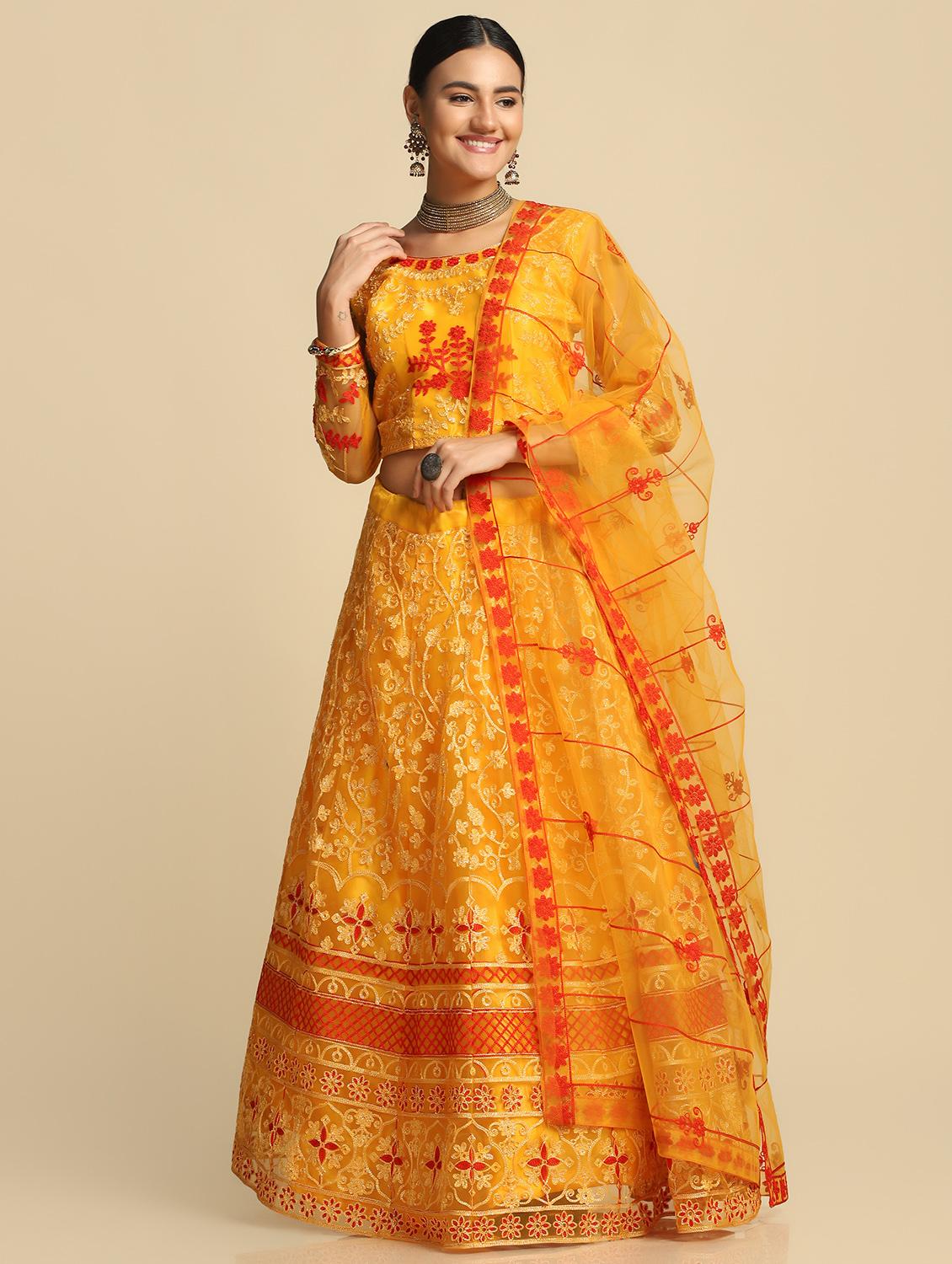 embroidered semi-stitched lehenga choli with dupatta - 18529273 -  Zoom Image - 0