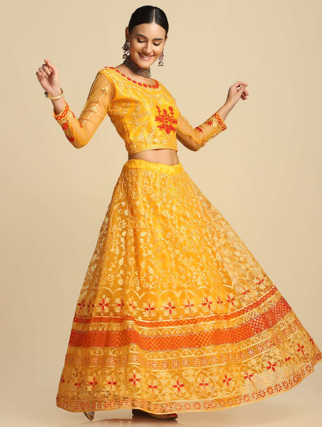 Embroidered Semi Stitched Lehenga Choli With Dupatta