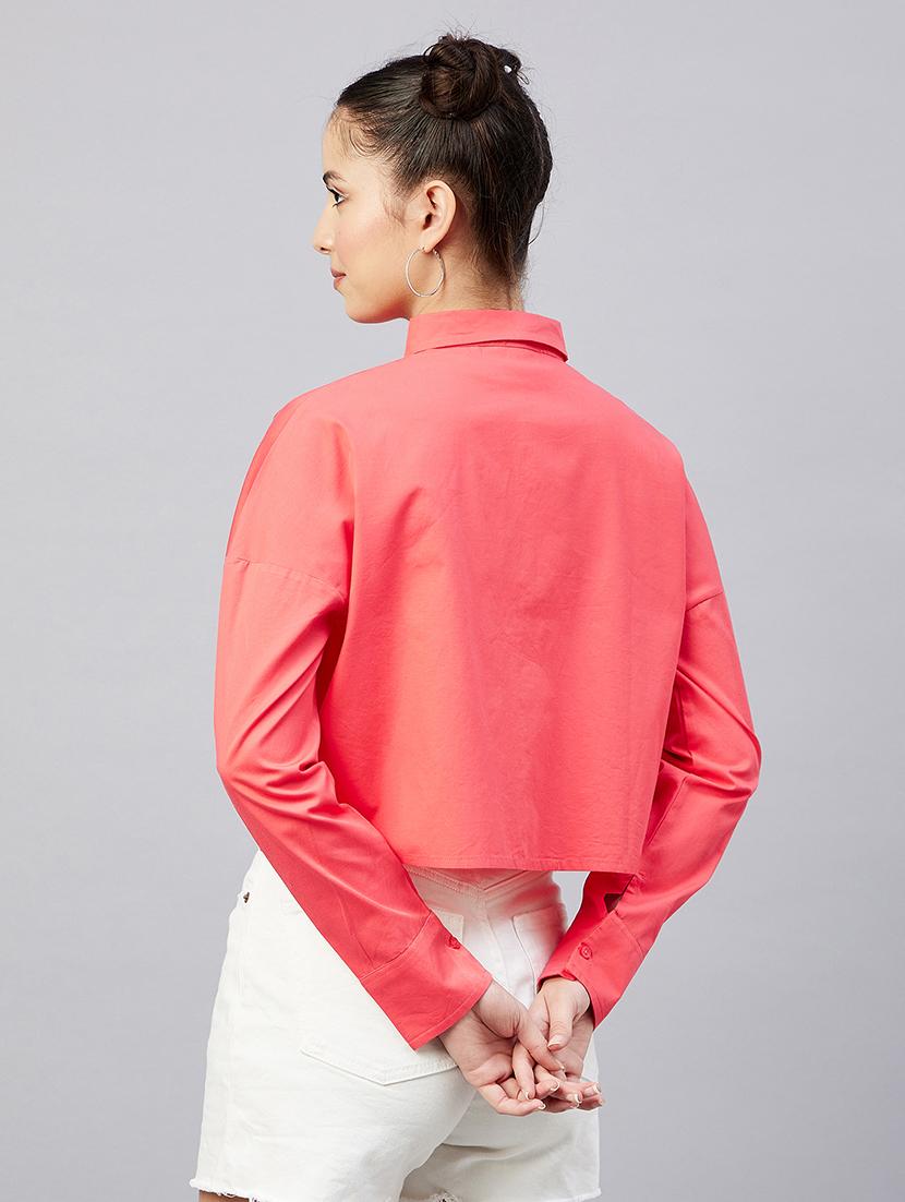 full sleeve solid drop shoulder crop shirt - 18529540 - Standard Image - 2