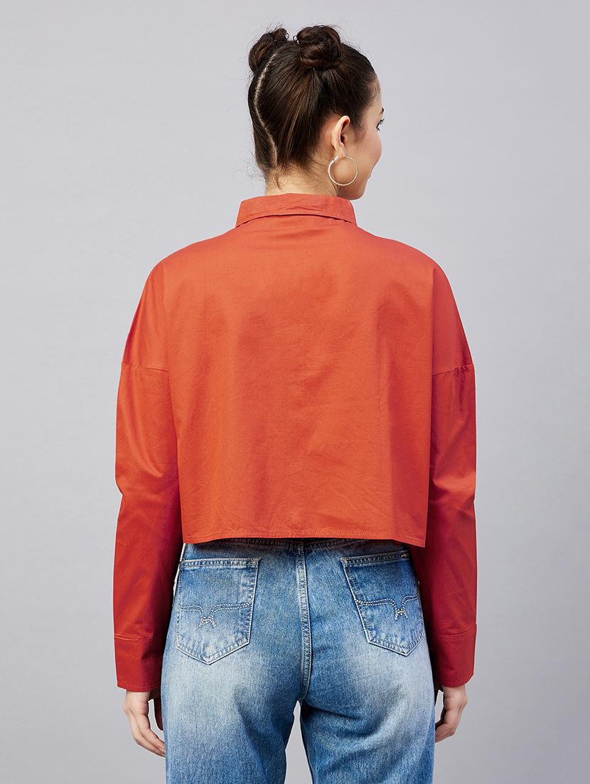 full sleeve solid drop shoulder crop shirt - 18529541 - Standard Image - 2