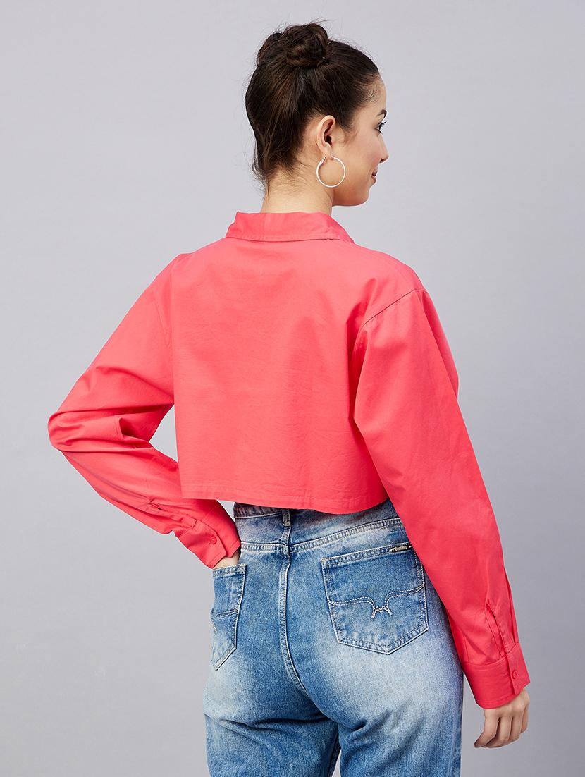 full sleeve solid crop shirt - 18529544 - Standard Image - 2