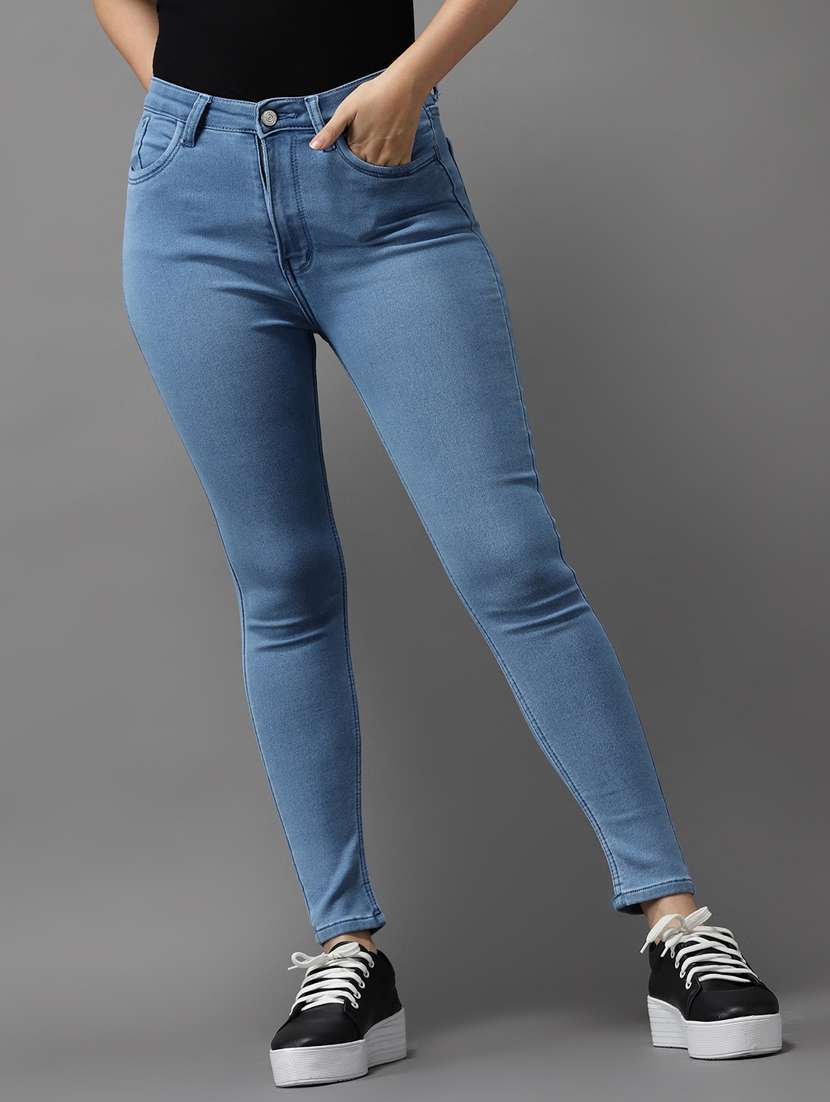 solid high rise denim jeans 
