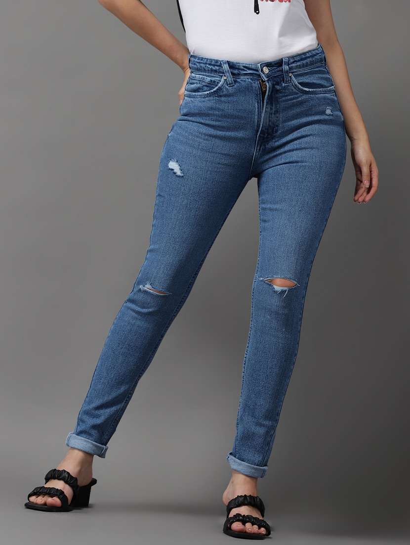 women's slash knee slim fit jeans