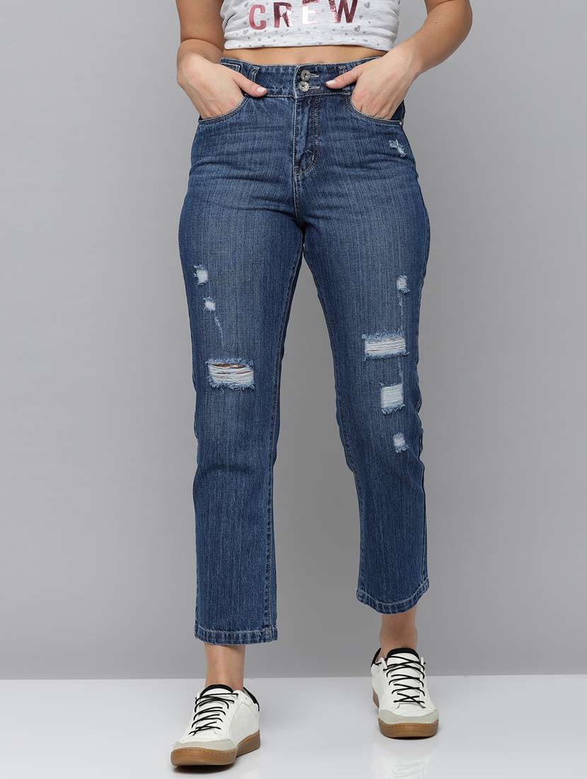 women's distress mom fit jeans