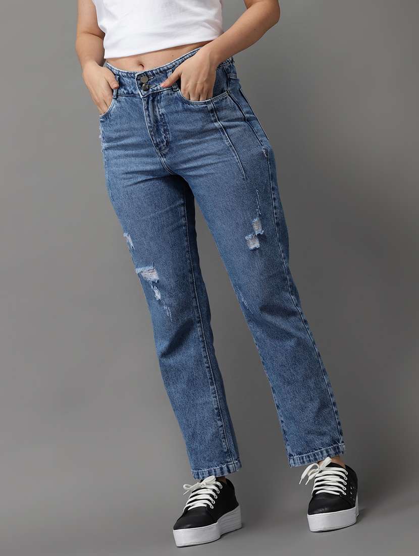 women's distress mom fit jeans