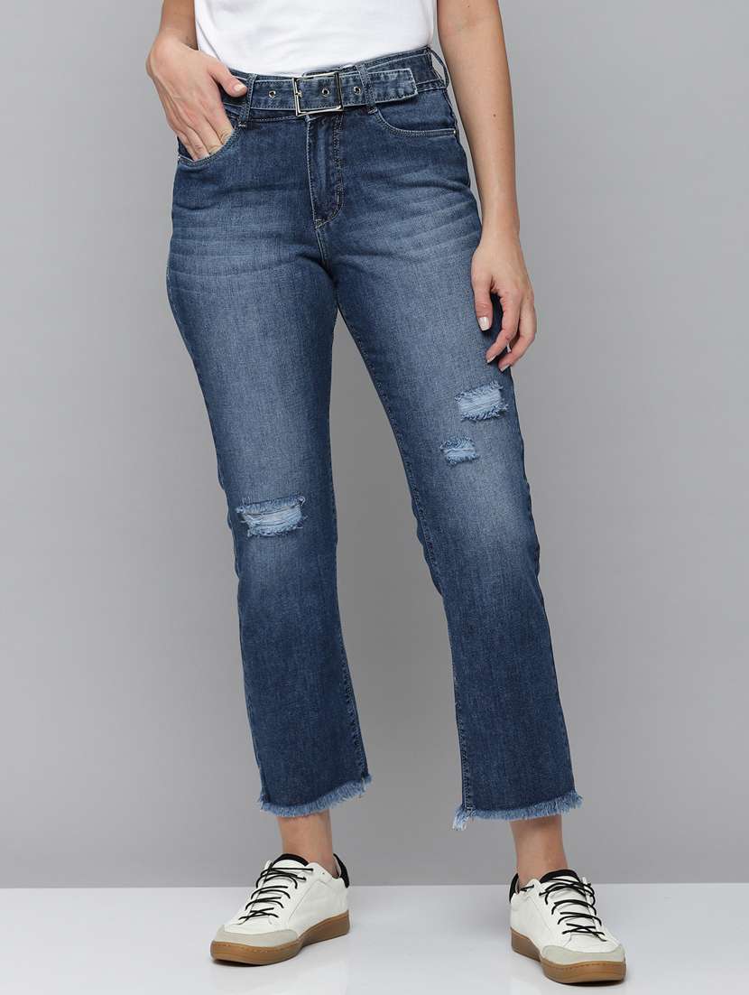 women's distress straight fit jeans