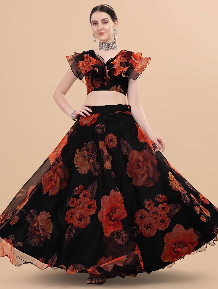 floral semi-stitched lehenga and choli 