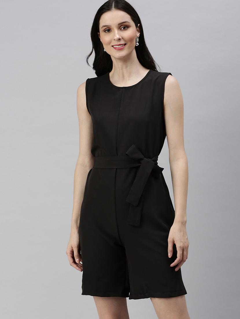 tie front solid romper - 18531241 - Zoom Image - 0