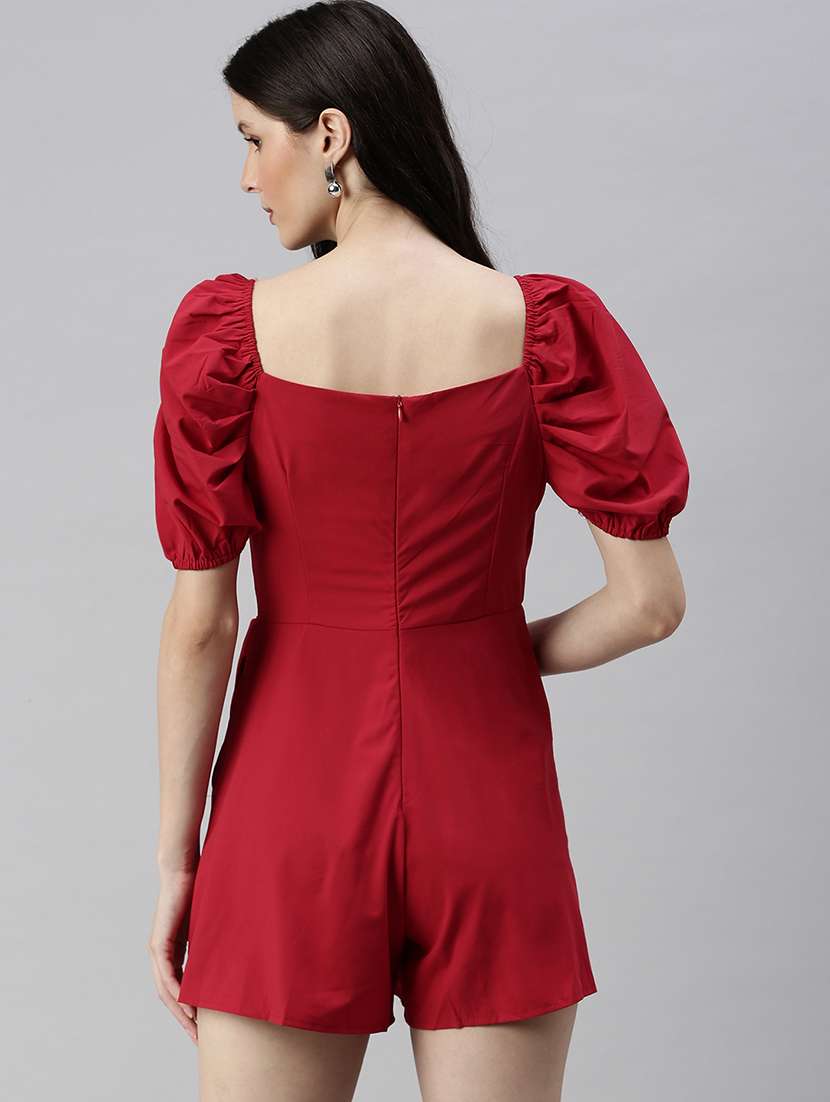 wrap up neck solid romper - 18531245 -  Standard Image - 2