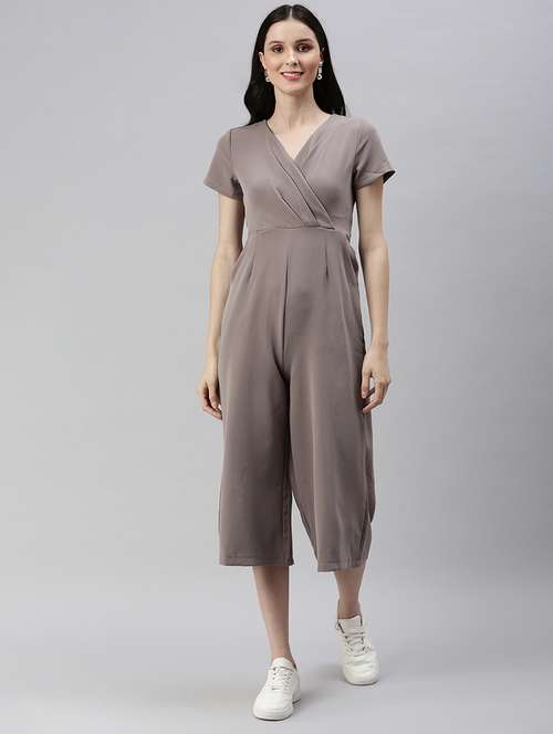 wrap neck solid jumpsuit - 18531247 -  Standard Image - 0