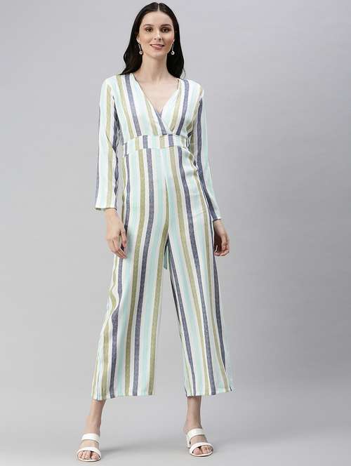 tie back striped full leg jumpsuit  - 18531264 -  Standard Image - 0