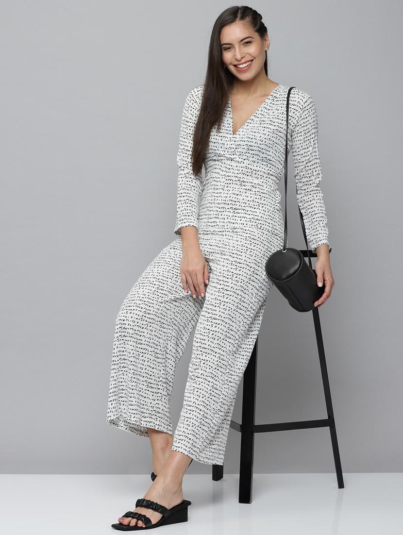 v-neck printed full leg jumpsuit - 18531281 - Standard Image - 2