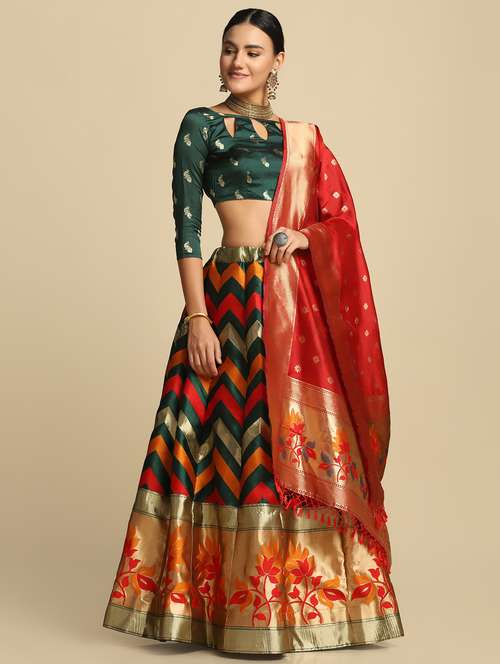 jacquard work semi-stitched lehenga choli with dupatta - 18531598 - Standard Image - 0