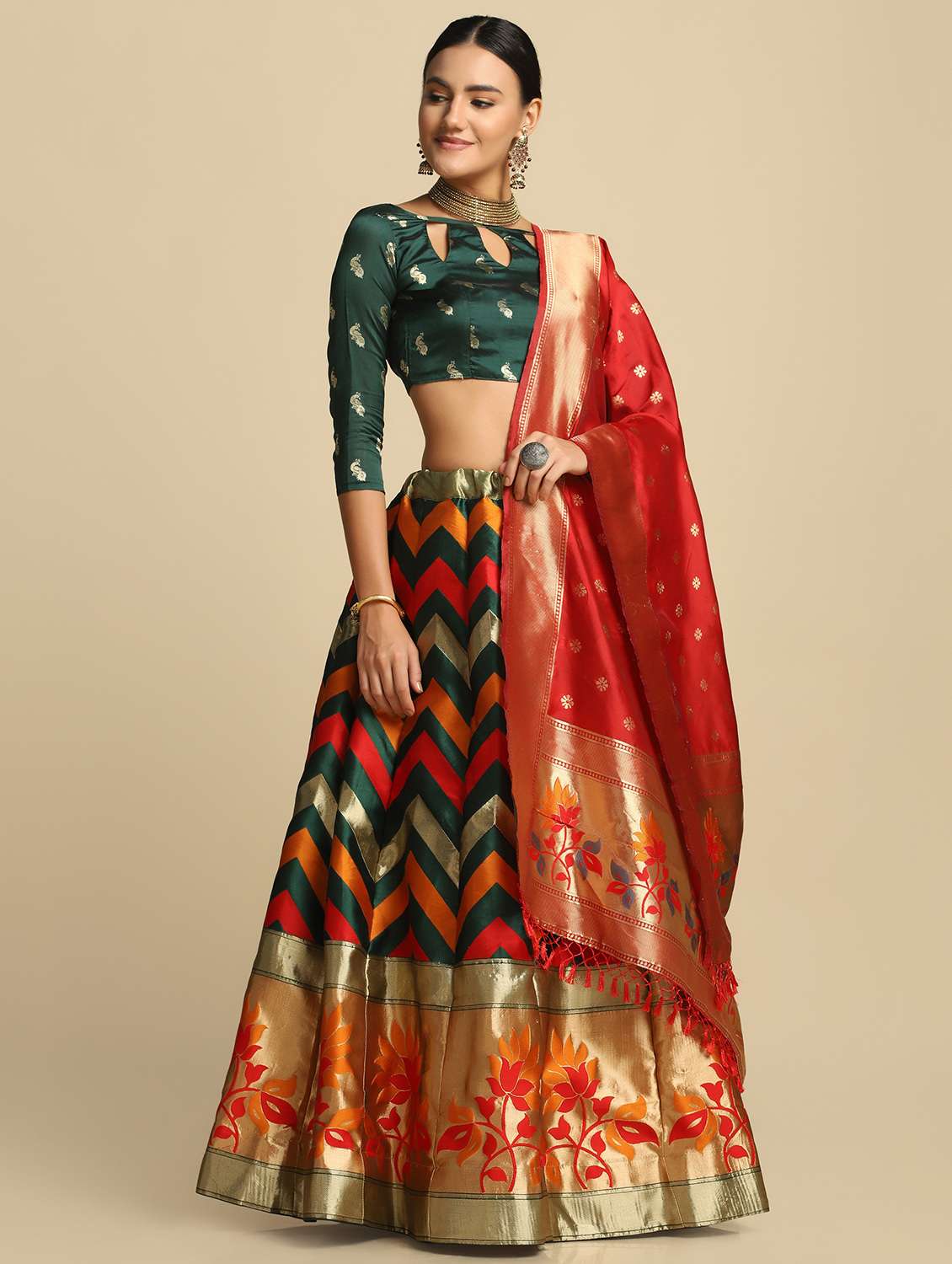 jacquard work semi-stitched lehenga choli with dupatta - 18531598 - Zoom Image - 0
