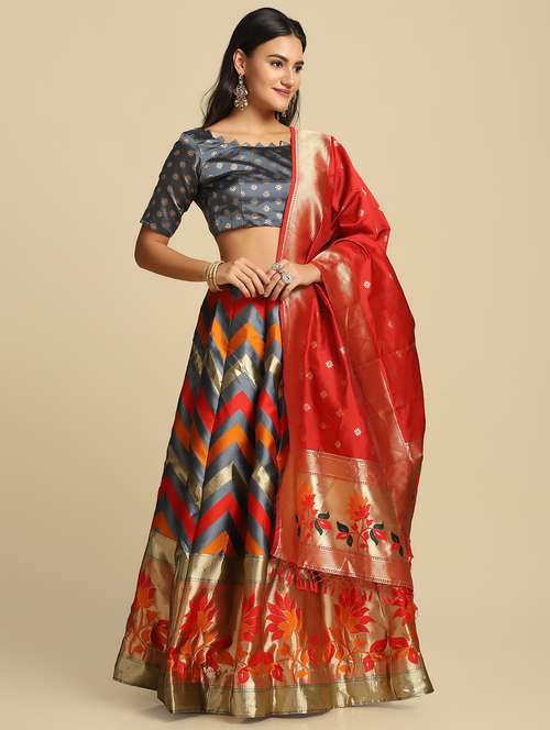 jacquard work semi-stitched lehenga choli with dupatta - 18531599 -  Standard Image - 0