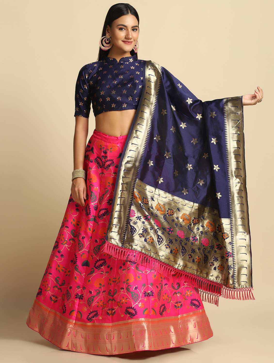 jacquard work semi-stitched lehenga choli with dupatta