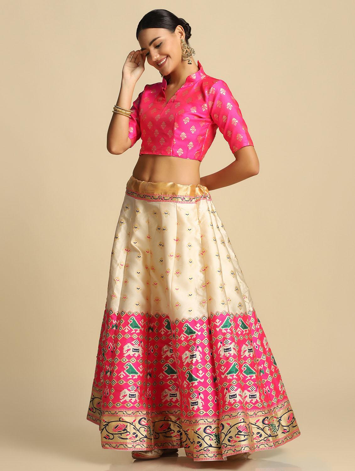 jacquard work semi-stitched lehenga choli with dupatta - 18531608 - Standard Image - 2