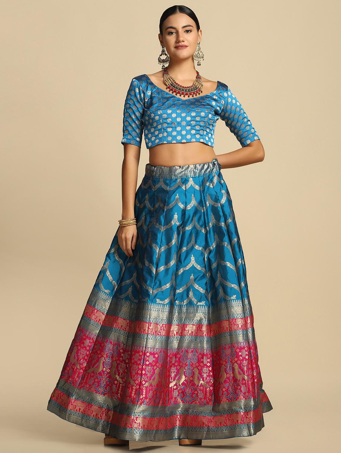 jacquard work semi-stitched lehenga choli with dupatta - 18531611 - Standard Image - 2