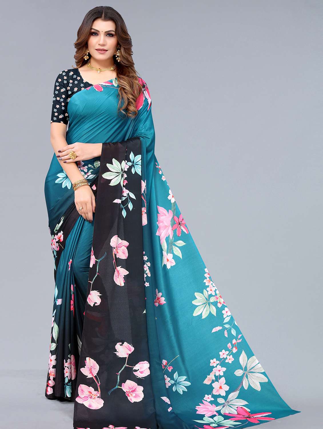 women's floral blue colored saree