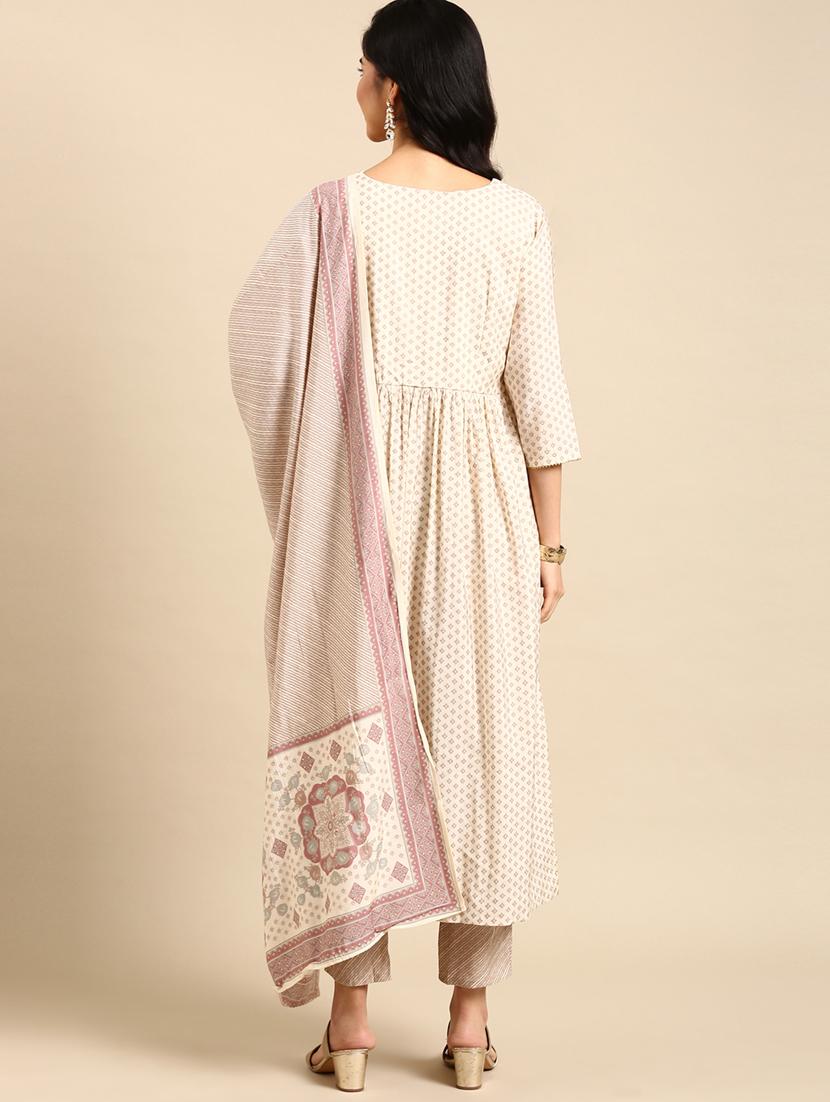 women printed three quarter sleeve kurta pant with dupatta set - 18532024 - Standard Image - 2