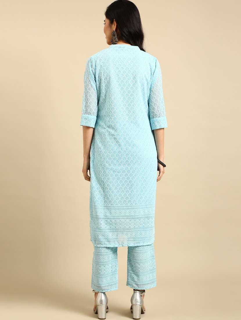women light blue embroidered kurta pant set - 18532031 -  Standard Image - 2