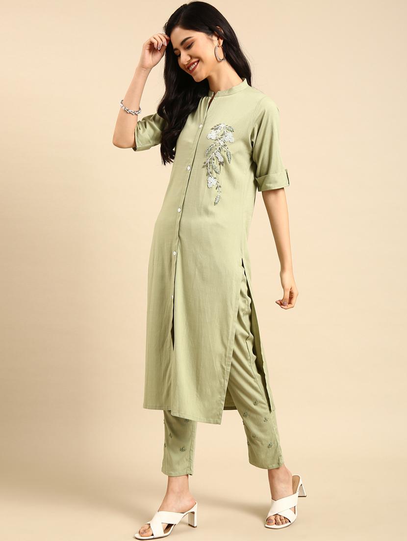 women embellished round neck kurta pant set - 18532054 - Zoom Image - 0