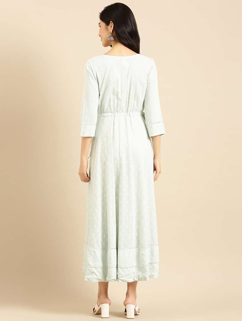 mirror work printed flared ethnic dress - 18532080 - Standard Image - 2