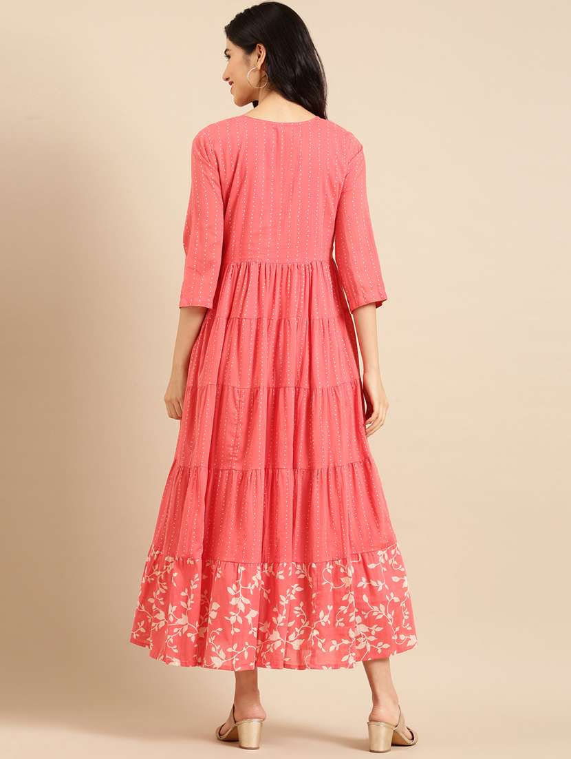 peach printed tiered ethnic dress - 18532083 -  Standard Image - 2